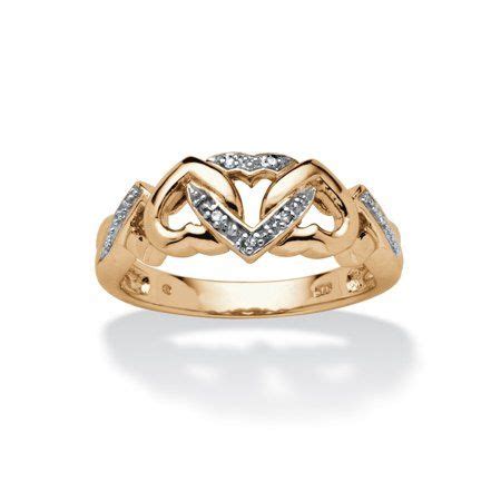 Diamond Accent Two Tone Interlocking Hearts Ring In 18k Gold Over