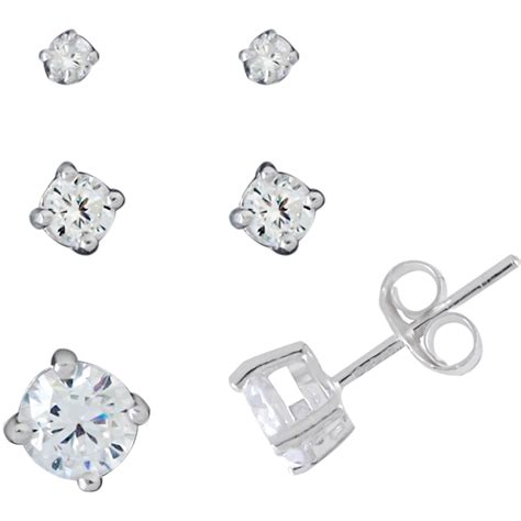 Sterling Silver Extra Small Cubic Zirconia Stud Earrings Trio Cubic