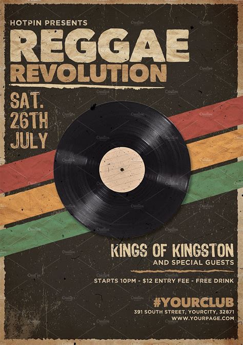Reggae Party Flyer Template Vintage Poster Design Retro Poster Art