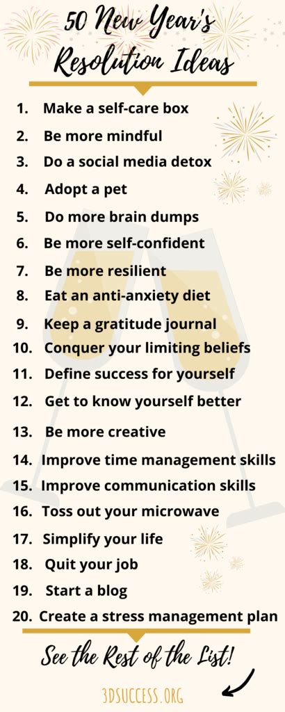 50 New Years Resolution Ideas To Improve Your Life 3d Success