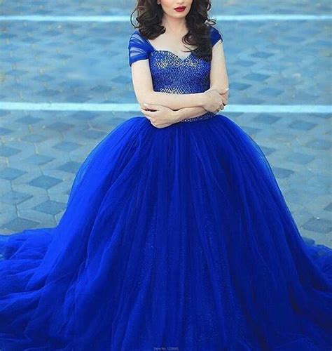 In Fashion Cap Sleeves Blue Puffy Prom Dress 2017 Sweetheart Sexy Style