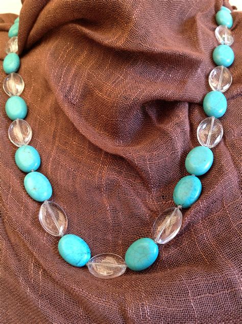 Knotted Turquoise Gemstones And Clear Beads Beaded Necklace Jewelry
