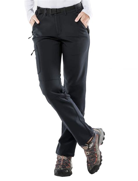 Womens Fleece Lined Cargo Pants Insulated Softshell Hiking Pants With 3 Zipper Pockets