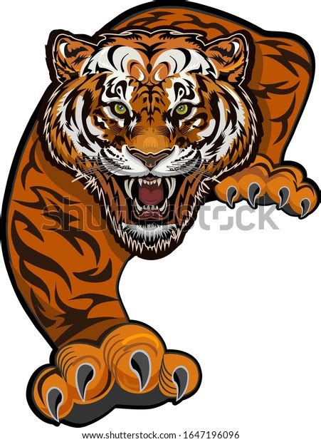 Angry Tiger Jump Color Tattoo Stock Vector Royalty Free 1647196096