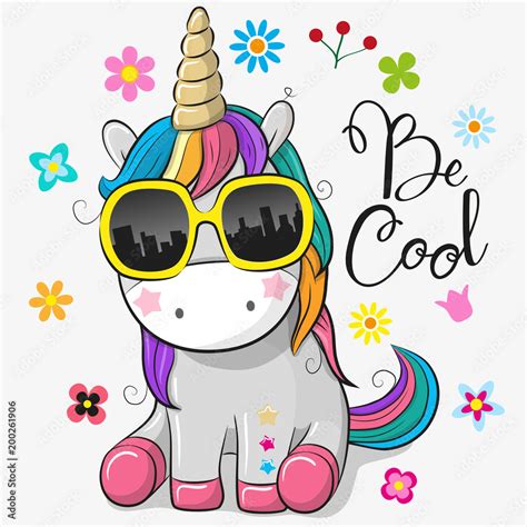 Cute Unicorn With Sun Glasses Stock Vektorgrafik Adobe Stock