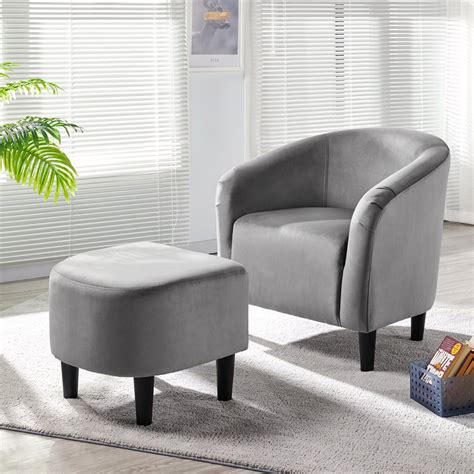 Topeakmart Velvet Fabric Club Chair And Ottoman Set Accent Arm Chair