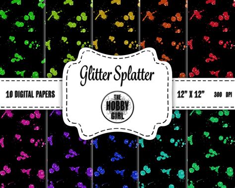 Glitter Paint Splatter 10 Printable Digital Scrapbooking Etsy
