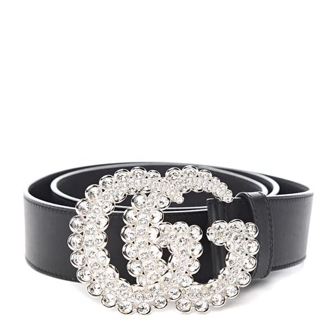 Gucci Calfskin Crystal Interlocking G Belt 100 40 Black 519572