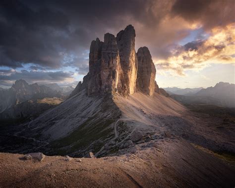 The Guardians Of Light The Tre Cime Di Lavaredo At Sunset Sexten Dolomites Italy [oc] [20