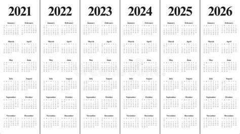 Año 2021 2022 2023 2024 2025 2026 Calendario Plantilla De Diseño De
