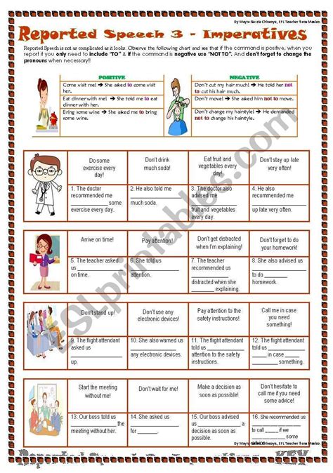 Reported Speech Imperatives Commands With Explanation Esl Worksheet By Mayrasiu In