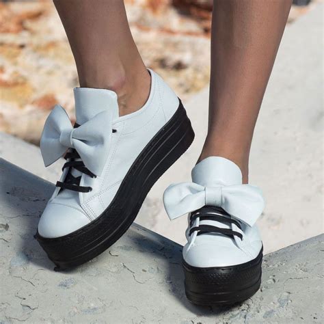 White Genuine Leather Women Sneakers Women Platform Sneakers Womens