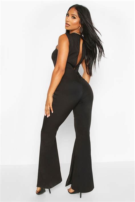 split flare jumpsuit boohoo with images flare jumpsuit black flared jumpsuit slim jumpsuit
