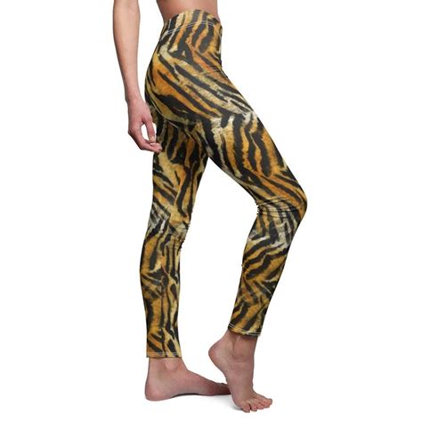 Orange Tiger Stripe Leggings Bengal Striped Animal Print Womens
