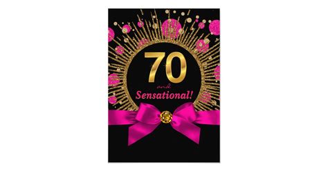 Womans 70th Birthday Party Hot Pink And Gold Invitation