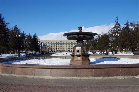 Fountain In Winter In Irkutsk In Siberia Russia Stock Image Image Of