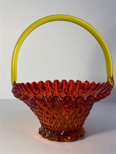 Vintage Fenton Glass Basket Diamond Shape Ruffled Red Etsy