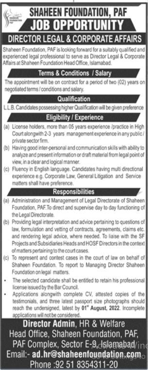 Paf Jobs 2022 Pakistan Air Force Paf Shaheen Foundation Head Office