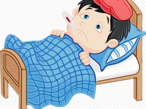 Cartoon Sick Boy Kid Bed Fever Mouth Thermometer Citypng