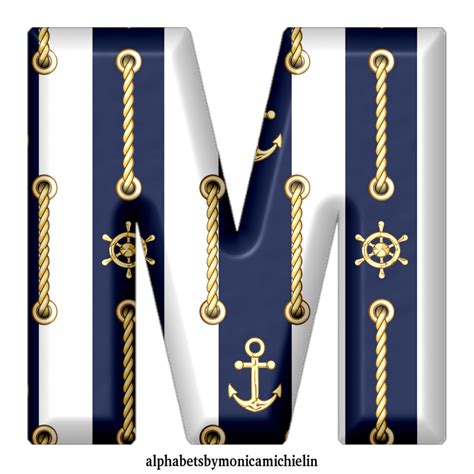 M Michielin Alphabets Blue White Stripes Anchor Marine Boat Wheel