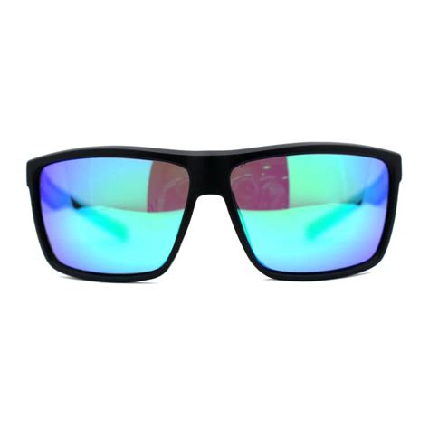 Antiglare Polarized Mens Classic Rectangular Flat Top Plastic Sport Sunglasses Matte Black Green