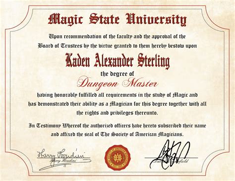 Doctorate Of Magic Diploma Personalized Certificate On 85 X 11 Parc