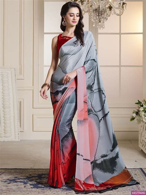 Grey Crepe Silk Printed Designer Saree Chiffon Saree Party Wear