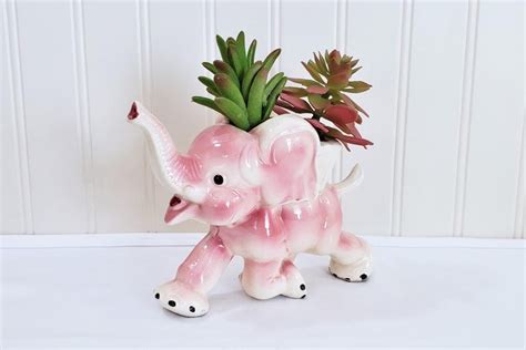 Vintage Elephant Figurine Pink Elephant Planter Rempel Diamond Etsy