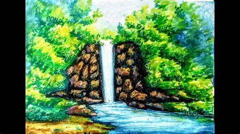 How To Draw Waterfall With Oil Pastels Youtube
