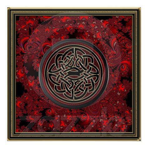 Red Black And Metallic Gold Celtic Knot On Fractal Poster Zazzle