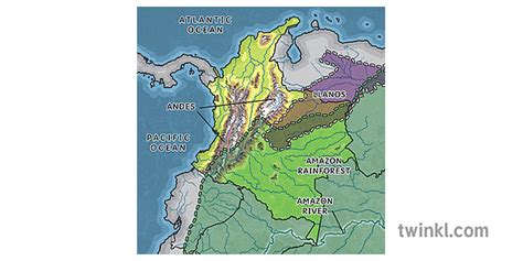 Colombia Mediu Hartă Topografică Amazon Geografie Ks2
