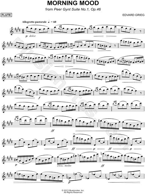 Alla marcia e molte marcato. "Morning Mood" from 'Peer Gynt' Sheet Music (Flute Solo ...