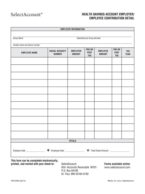 Health Savings Account Contribution Form Fill Online Printable