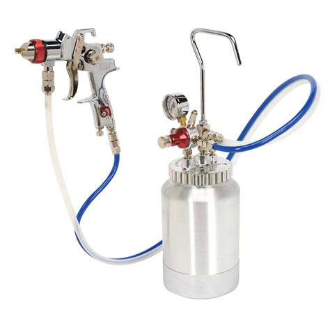 Sealey Hvlp Pressure Pot System With Spray Gun Hoses 17mm Set Up