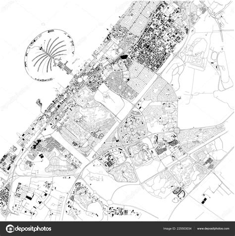 Satellite Map Dubai United Arab Emirates City Streets Street Map Stock