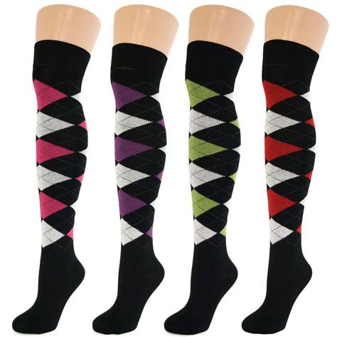 Ladies Over The Knee Argyle Socks Lot Ebay