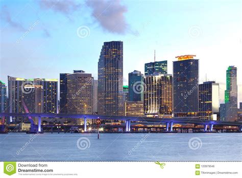 Downtown Skyline Of Miami At Dusk Stock Photo Image Of Florida Night