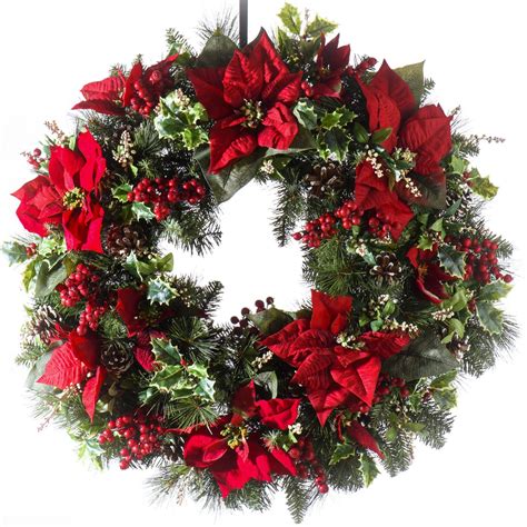 Traditional Poinsettia And Holly Christmas Wreath Cw909f Christmas