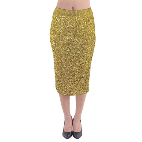 Gold Sparkles Velvet Midi Pencil Skirt Pencil Skirt Midi Skirt