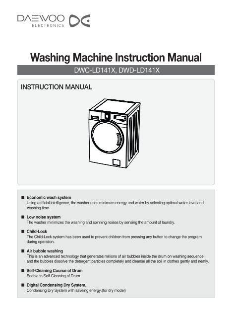 Washing Machine Instruction Manual Castel Daewoo