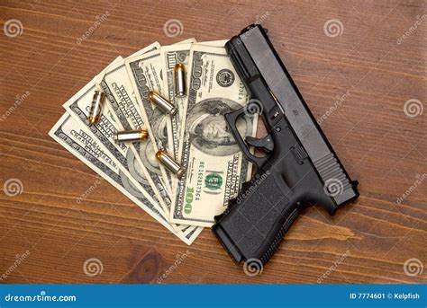 Pistol And Cash Stock Image Image Of Table Horizontal 7774601