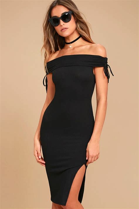Sexy Black Dress Off The Shoulder Dress Bodycon Dress Midi Dress