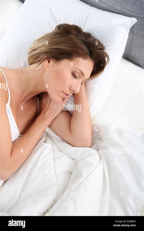Closeup Of Woman Asleep In Bed Stock Photo Alamy