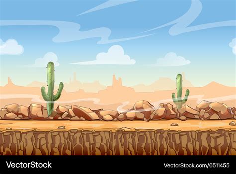 Wild West Desert Landscape Cartoon Seamless Vector Image