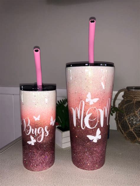 Mom And Daughter Matching Rose Gold Ombré Tumblers Rose Gold Ombre Mom And Daughter Matching
