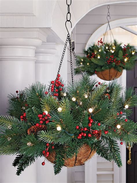Battery Powered Evergreen Hanging Basket - Lighted Pine Basket