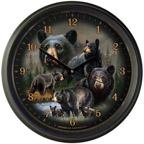 American Expedition 16 Wall Clock Black Bear Collage Black Bear
