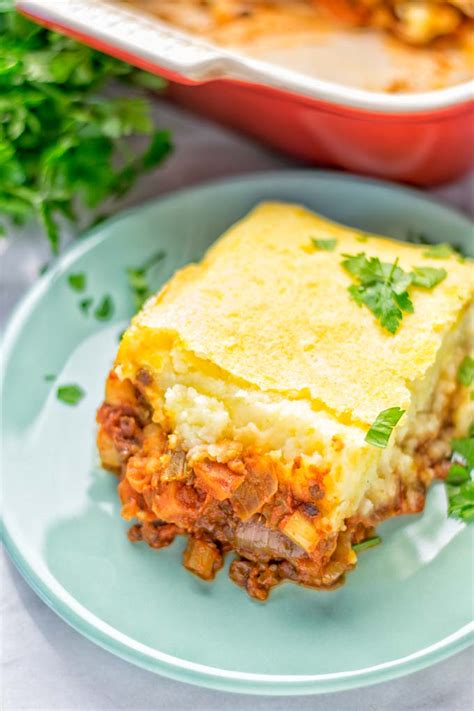 It's full of flavor and the creamy mashed potatoes make it extra delicious! Chickpea Lentil Shepherd's Pie - Contentedness Cooking