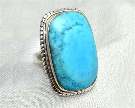 Sleeping Beauty Turquoise Ring Sterling Silver Cushion Etsy De