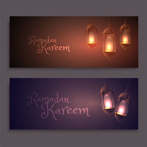 Ramadan Kareem Banners With Hanging Lamps Download Free Vector Art